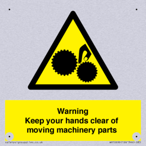 Warning - Keep your hands clear of moving machinery parts